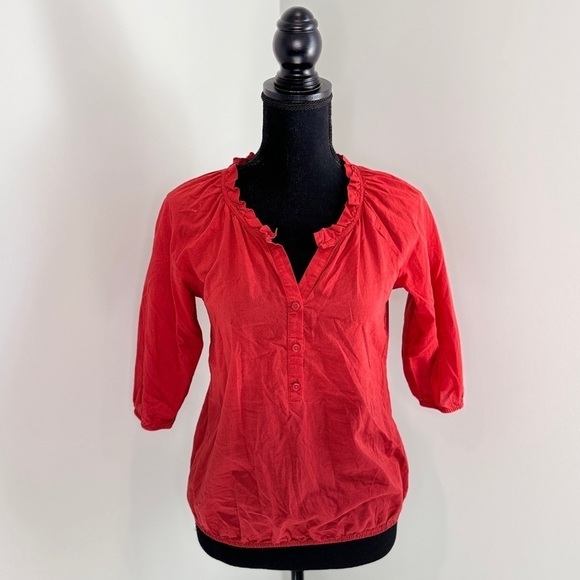LOFT Petite Orange 3/4 Button Up Top (XXS) - Picture 2 of 7
